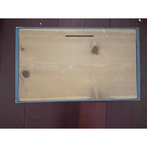 1980s Solid Pine Painted Tray With Decorative Patchwork, Country Folk Art Images - Picture 3 of 3